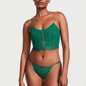 Victoria's Secret garden Green Lace bustier Bra Set medium nwt